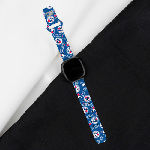 Image of Game Time Toronto Blue Jays HD Watch Band Compatible with Fitbit Versa 3 and Sense - Repeating with Text