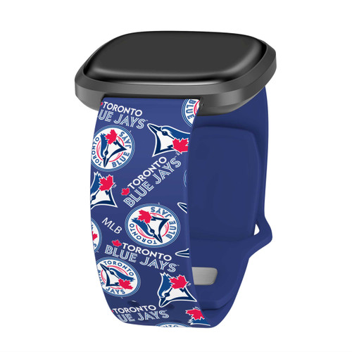 Image of Game Time Toronto Blue Jays HD Watch Band Compatible with Fitbit Versa 3 and Sense - Repeating with Text