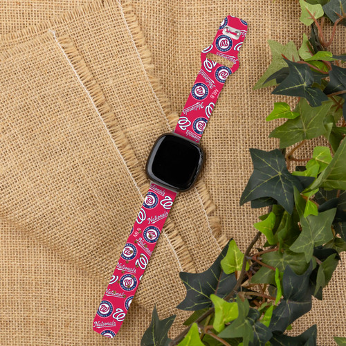 Image of Game Time Washington Nationals HD Watch Band Compatible with Fitbit Versa 3 and Sense - Repeating with Text