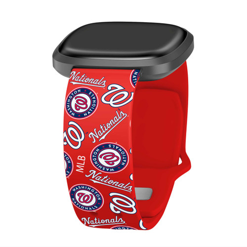 Image of Game Time Washington Nationals HD Watch Band Compatible with Fitbit Versa 3 and Sense - Repeating with Text