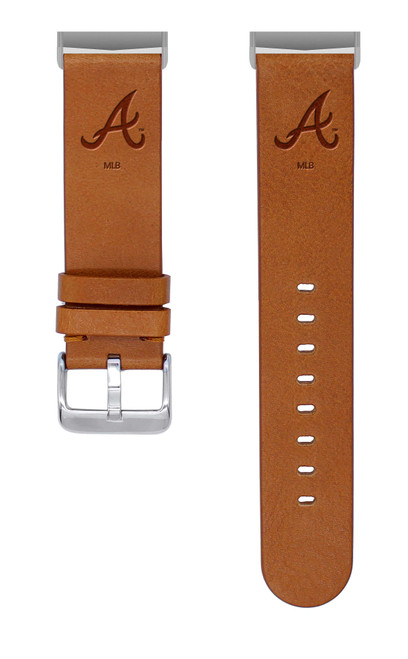 Image of Game Time Atlanta Braves Leather Watch Band Compatible with Fitbit Versa 3 and Sense Tan