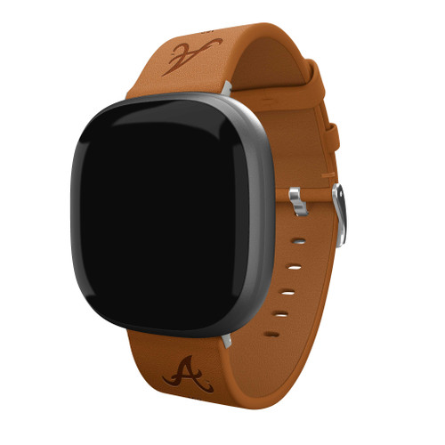 Image of Game Time Atlanta Braves Leather Watch Band Compatible with Fitbit Versa 3 and Sense Tan