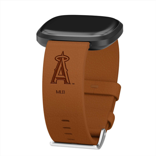 Image of Game Time Los Angeles Angels Leather Watch Band Compatible with Fitbit Versa 3 and Sense Tan