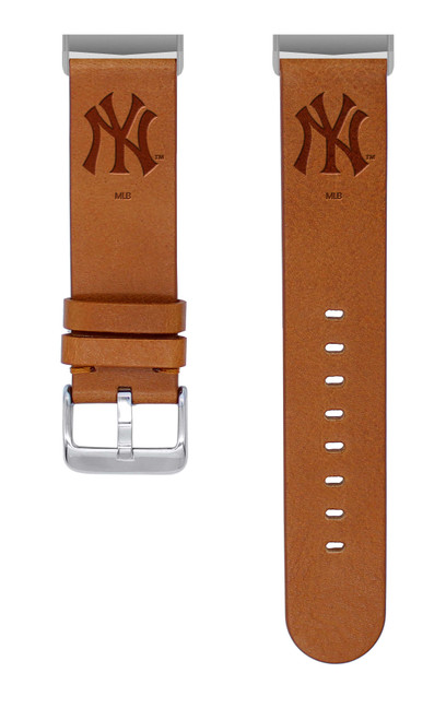 Image of Game Time New York Yankees Leather Watch Band Compatible with Fitbit Versa 3 And Sense Tan