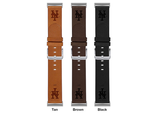 Game Time New York Mets Leather Watch Band Compatible with Fitbit Versa 3 and Sense - Tan