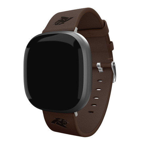 Image of Game Time Carolina Panthers Leather Watch Band Compatible with Fitbit Versa 3 and Sense Brown