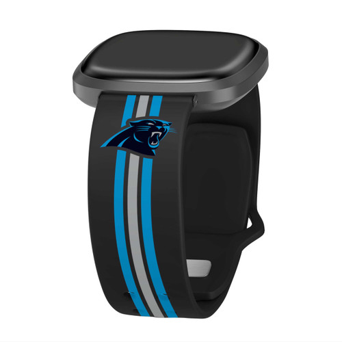 Image of Game Time Carolina Panthers HD Watch Band Compatible with Fitbit Versa 3 and Sense - Stripe