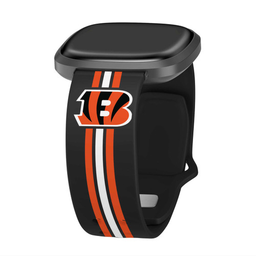Image of Game Time Cincinnati Bengals HD Watch Band Compatible with Fitbit Versa 3 and Sense - Stripe