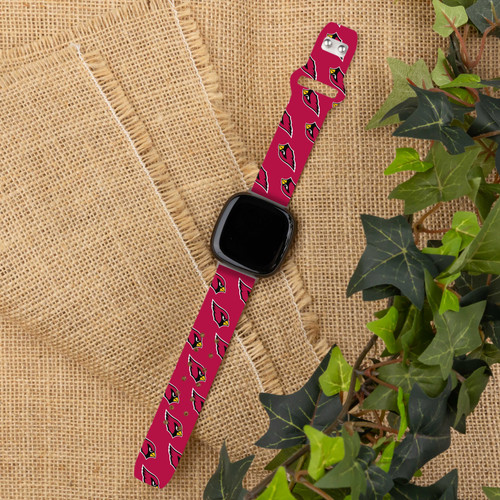 Image of Game Time Arizona Cardinals HD Watch Band Compatible with Fitbit Versa 3 and Sense - Red Repeating Pattern
