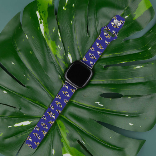 Image of Game Time Baltimore Ravens HD Watch Band Compatible with Fitbit Versa 3 and Sense - Repeating