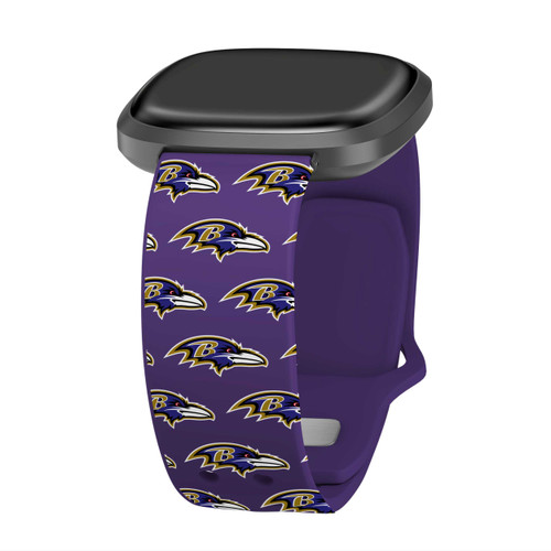 Image of Game Time Baltimore Ravens HD Watch Band Compatible with Fitbit Versa 3 and Sense - Repeating