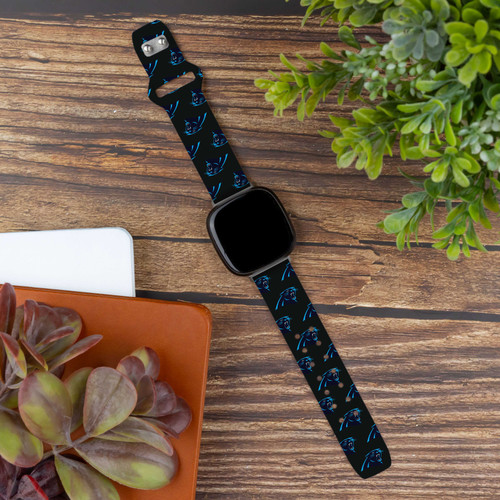 Image of Game Time Carolina Panthers HD Watch Band Compatible with Fitbit Versa 3 and Sense - Repeating