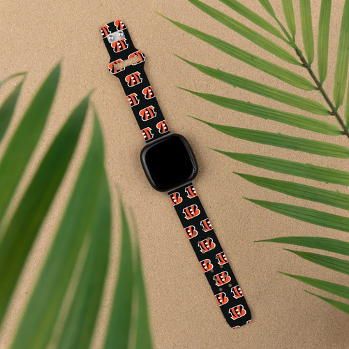 Image of Game Time Cincinnati Bengals HD Watch Band Compatible with Fitbit Versa 3 and Sense - Repeating