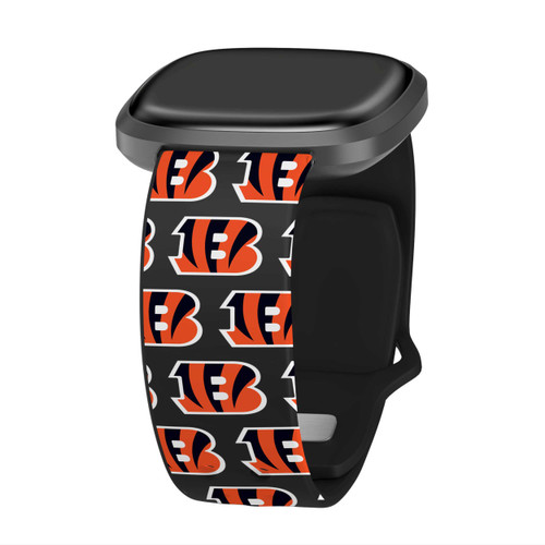 Image of Game Time Cincinnati Bengals HD Watch Band Compatible with Fitbit Versa 3 and Sense - Repeating