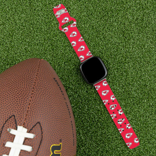 Image of Game Time Kansas City Chiefs HD Watch Band Compatible with Fitbit Versa 3 and Sense - Repeating