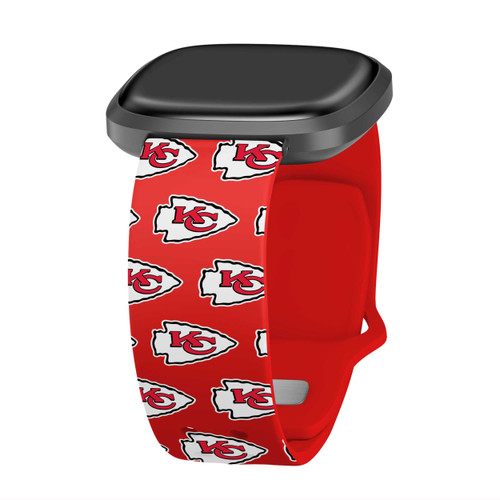 Image of Game Time Kansas City Chiefs HD Watch Band Compatible with Fitbit Versa 3 and Sense - Repeating