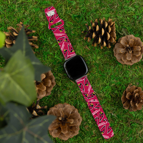 Image of Game Time Arizona Cardinals HD Watch Band Compatible with Fitbit Versa 3 and Sense - Red Repeating with Text
