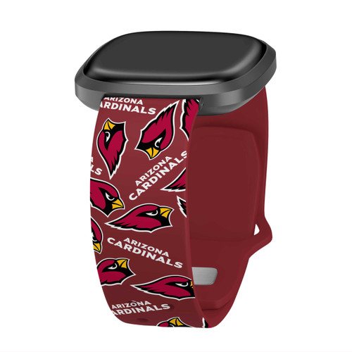Image of Game Time Arizona Cardinals HD Watch Band Compatible with Fitbit Versa 3 and Sense - Red Repeating with Text