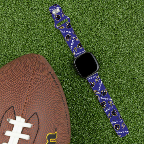 Image of Game Time Baltimore Ravens HD Watch Band Compatible with Fitbit Versa 3 and Sense - Repeating with Text
