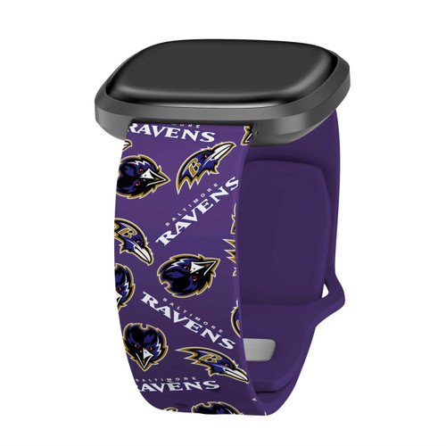 Image of Game Time Baltimore Ravens HD Watch Band Compatible with Fitbit Versa 3 and Sense - Repeating with Text