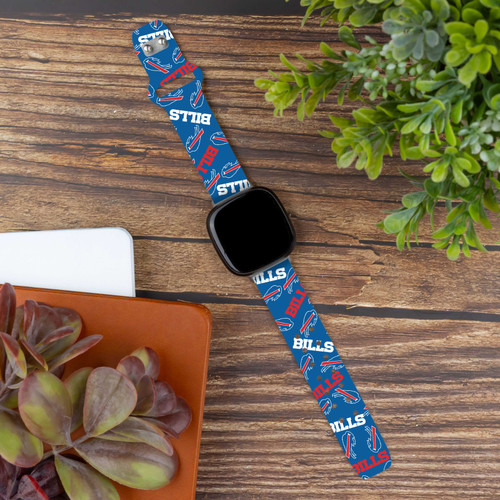 Image of Game Time Buffalo Bills HD Watch Band Compatible with Fitbit Versa 3 and Sense - Repeating with Text
