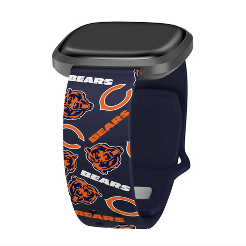 Image of Game Time Chicago Bears HD Watch Band Compatible with Fitbit Versa 3 and Sense - Repeating with Text