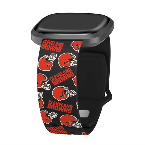 Image of Game Time Cleveland Browns HD Watch Band Compatible with Fitbit Versa 3 and Sense - Repeating with Text