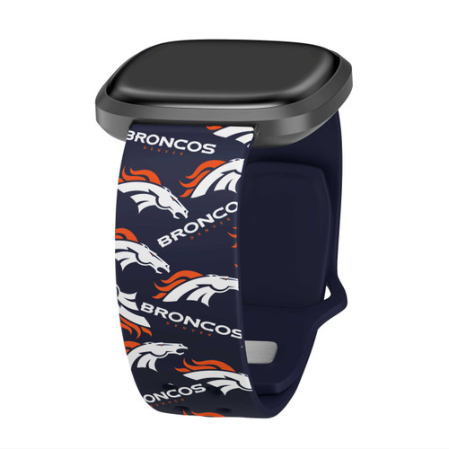 Image of Game Time Denver Broncos HD Watch Band Compatible with Fitbit Versa 3 and Sense - Repeating with Text