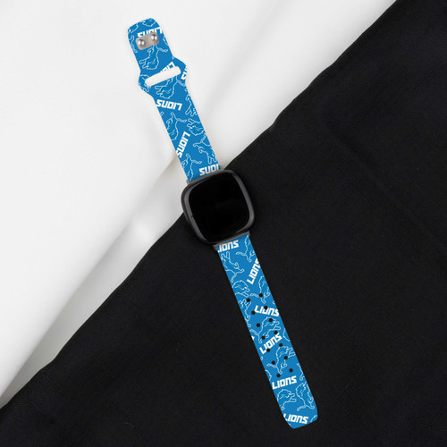 Image of Game Time Detroit Lions HD Watch Band Compatible with Fitbit Versa 3 and Sense - Repeating with Text