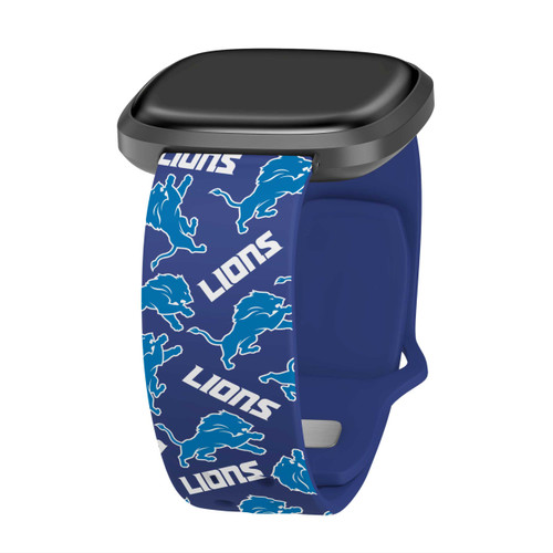 Image of Game Time Detroit Lions HD Watch Band Compatible with Fitbit Versa 3 and Sense - Repeating with Text