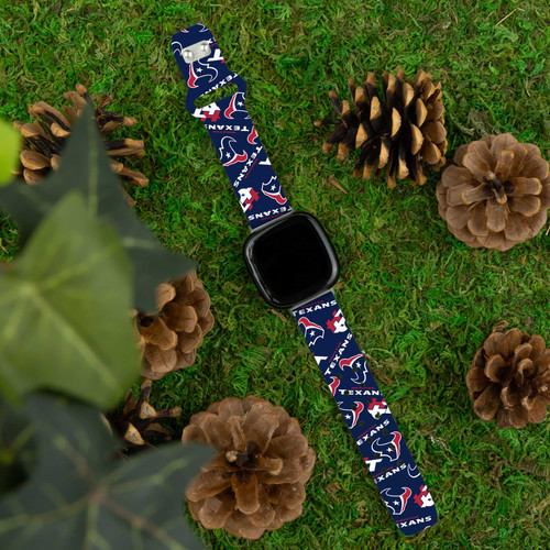 Image of Game Time Houston Texans HD Watch Band Compatible with Fitbit Versa 3 and Sense - Repeating with Text