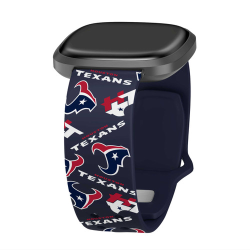 Image of Game Time Houston Texans HD Watch Band Compatible with Fitbit Versa 3 and Sense - Repeating with Text