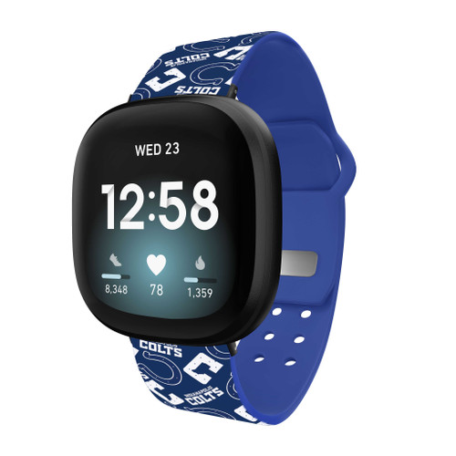 Image of Game Time Indianapolis Colts HD Watch Band Compatible with Fitbit Versa 3 and Sense - Repeating with Text