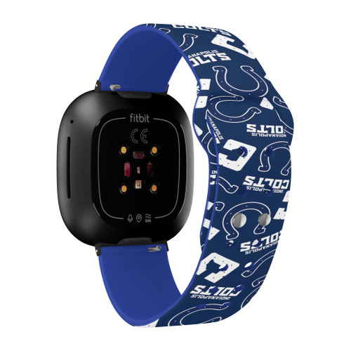 Image of Game Time Indianapolis Colts HD Watch Band Compatible with Fitbit Versa 3 and Sense - Repeating with Text