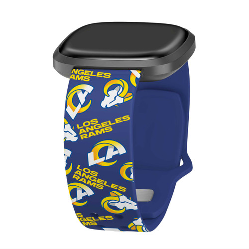 Image of Game Time Los Angeles Rams HD Watch Band Compatible with Fitbit Versa 3 and Sense - Repeating with Text