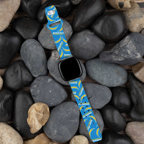 Image of Game Time Los Angeles Chargers HD Watch Band Compatible with Fitbit Versa 3 and Sense - Repeating with Text