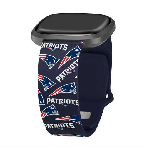 Image of Game Time New England Patriots HD Watch Band Compatible with Fitbit Versa 3 and Sense - Repeating with Text