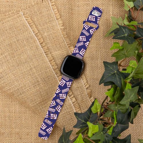 Image of Game Time New York Giants HD Watch Band Compatible with Fitbit Versa 3 and Sense - Repeating with Text