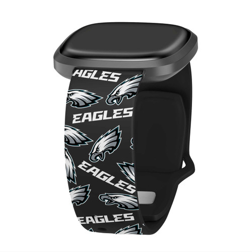 Image of Game Time Philadelphia Eagles HD Watch Band Compatible with Fitbit Versa 3 and Sense - Repeating with Text