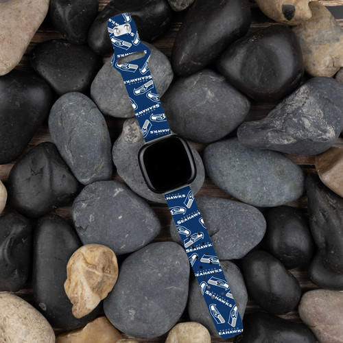 Image of Game Time Seattle Seahawks HD Watch Band Compatible with Fitbit Versa 3 and Sense - Repeating with Text