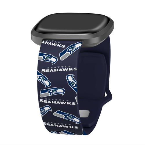 Image of Game Time Seattle Seahawks HD Watch Band Compatible with Fitbit Versa 3 and Sense - Repeating with Text