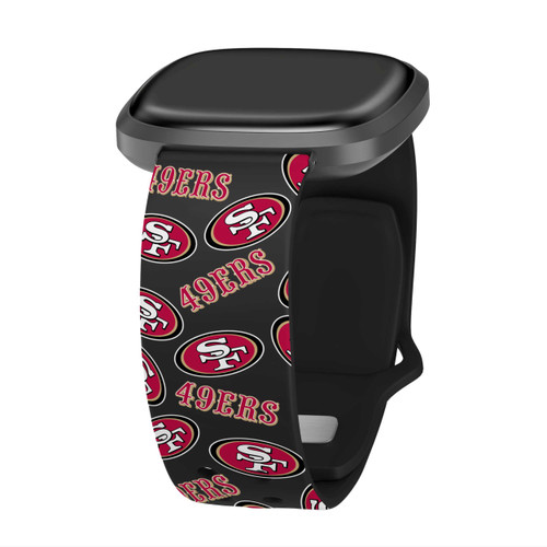 Image of Game Time San Francisco 49Ers HD Watch Band Compatible with Fitbit Versa 3 and Sense - Repeating with Text