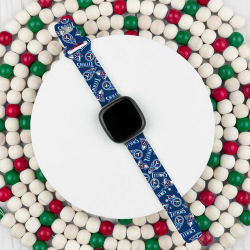Image of Game Time Tennessee Titans HD Watch Band Compatible with Fitbit Versa 3 and Sense - Repeating with Text