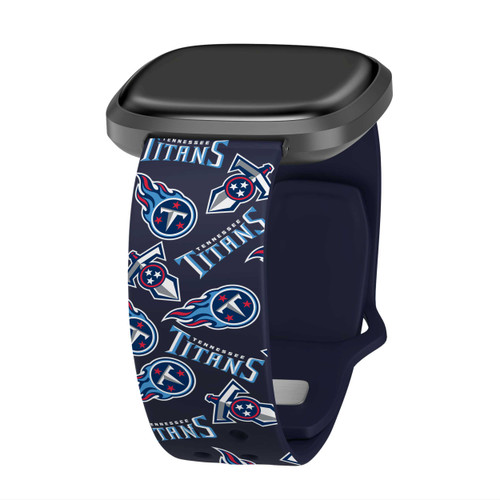 Image of Game Time Tennessee Titans HD Watch Band Compatible with Fitbit Versa 3 and Sense - Repeating with Text