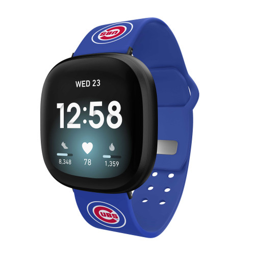 Image of Game Time Chicago Cubs Silicone Watch Band Compatible with Fitbit Versa 3 and Sense (Blue)