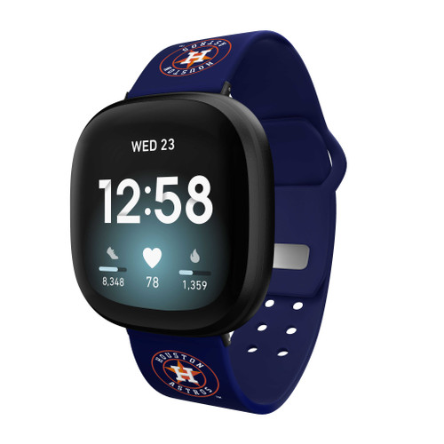 Image of Game Time Houston Astros Silicone Watch Band Compatible with Fitbit Versa 3 and Sense (Navy)