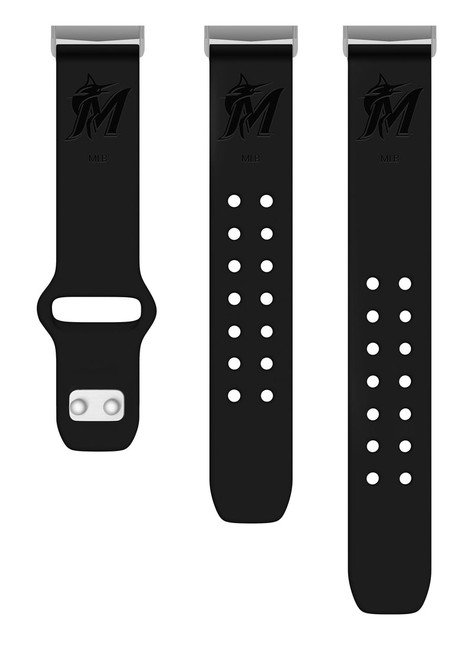 Game Time Miami Marlins Engraved Silicone Watch Band Compatible with Fitbit Versa 3 and Sense (Black)