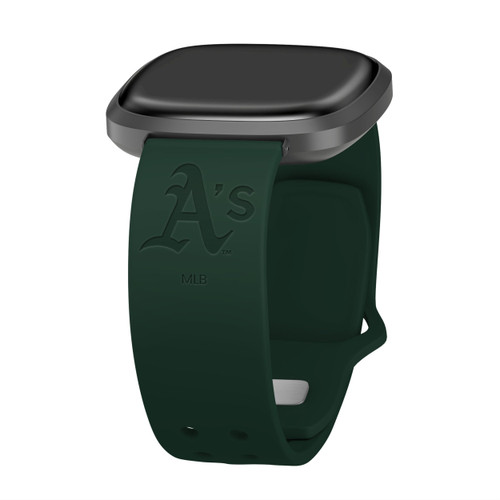 Game Time Oakland Athletics Engraved Silicone Watch Band Compatible with Fitbit Versa 3 and Sense (Green)