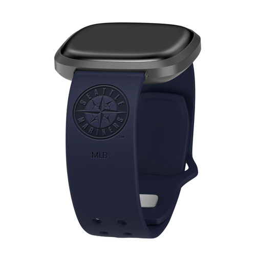 Image of Game Time Seattle Mariners Engraved Silicone Watch Band Compatible with Fitbit Versa 3 and Sense (Navy)