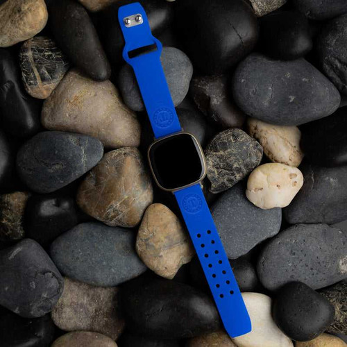 Image of Game Time Texas Rangers Engraved Silicone Watch Band Compatible with Fitbit Versa 3 and Sense (Blue)